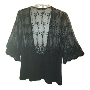 Andree 1X black lace kimono cardigan. 7034